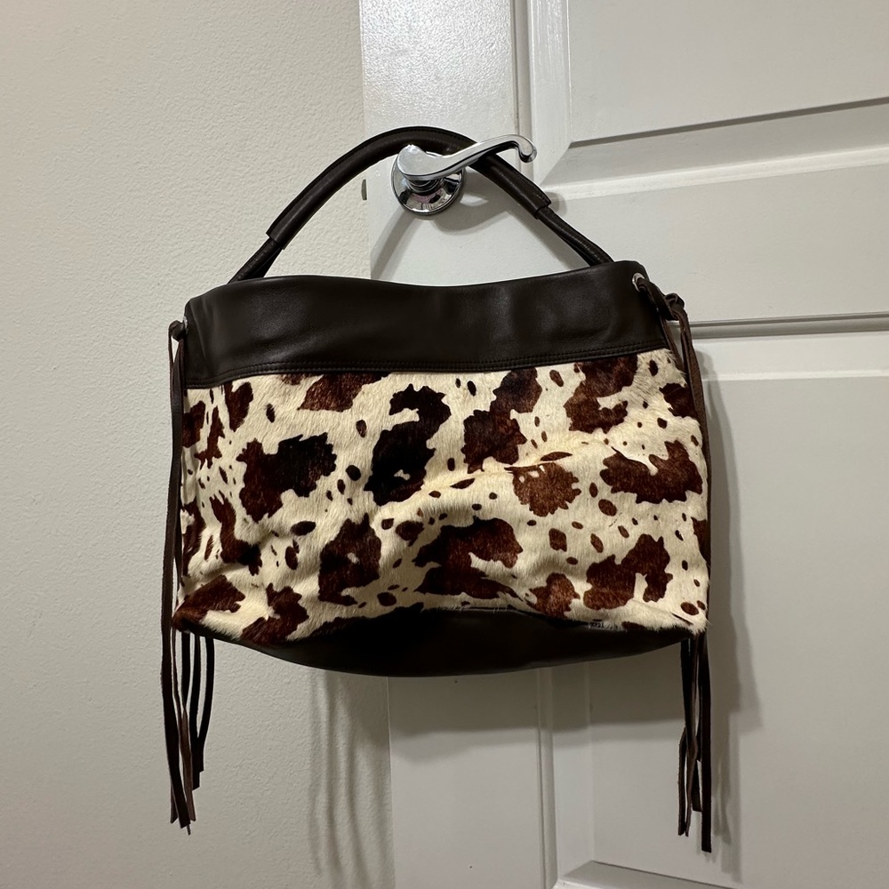 THE FIND Brown & White Purse w/ Leather Fringes